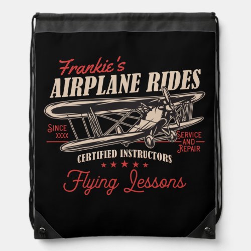 Personalized Airplane Rides Retro Flying Lessons   Drawstring Bag