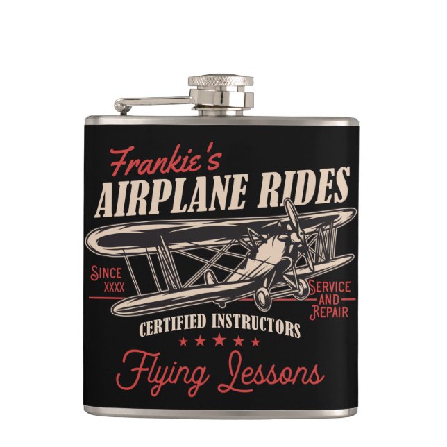 Personalized Airplane Rides Retro Flying Lessons  Flask (Front)