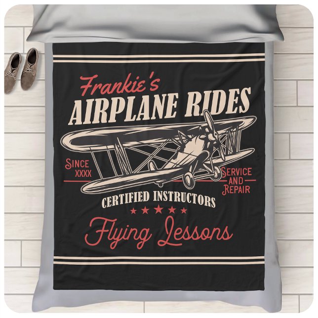 Personalized Airplane Rides Retro Flying Lessons  Fleece Blanket (Creator Uploaded)