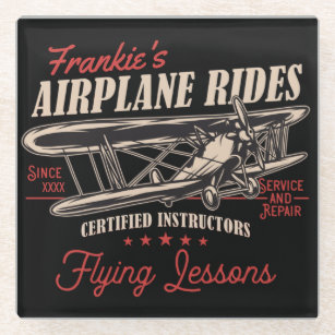 Personalized Airplane Rides Retro Flying Lessons Glass Coaster