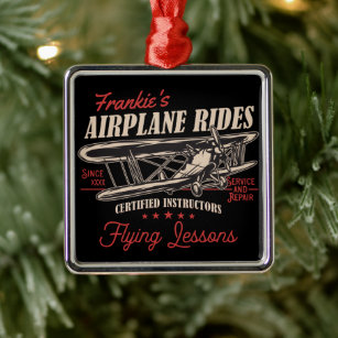 Personalized Airplane Rides Retro Flying Lessons   Metal Ornament