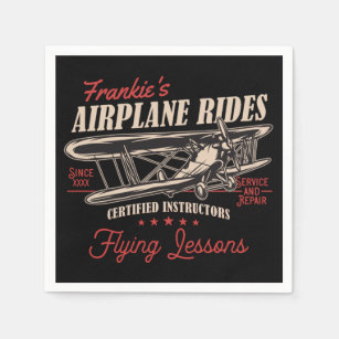 Personalized Airplane Rides Retro Flying Lessons  Napkins