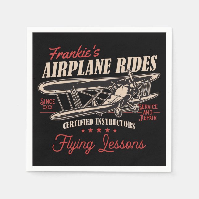 Personalized Airplane Rides Retro Flying Lessons  Napkins (Front)
