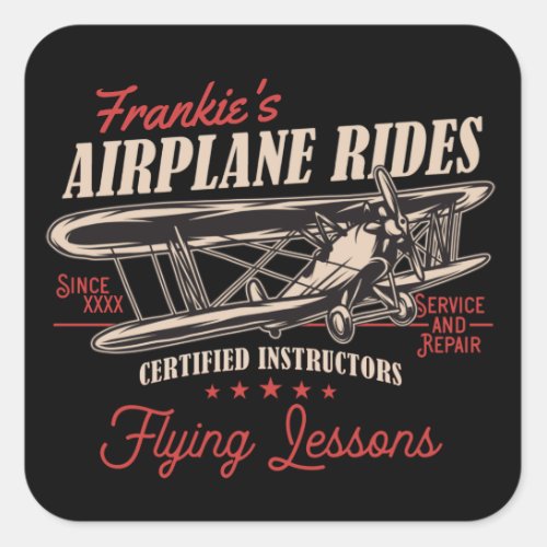 Personalized Airplane Rides Retro Flying Lessons  Square Sticker