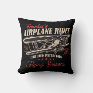Personalized Airplane Rides Retro Flying Lessons   Throw Pillow