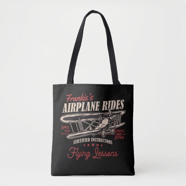 Personalized Airplane Rides Retro Flying Lessons Tote Bag (Front)