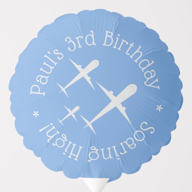 Personalized Airplanes on Blue, Soaring High Kids Balloon (Front)