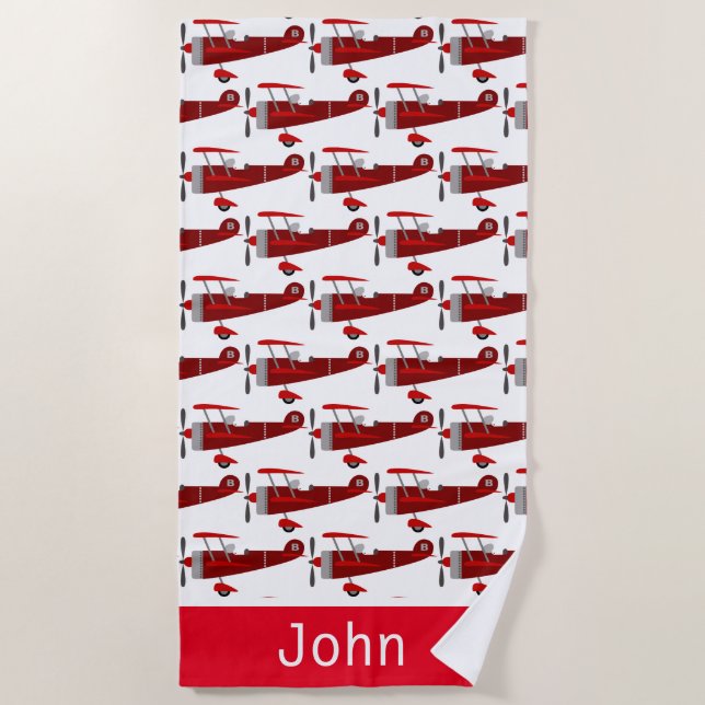 Personalized Airplanes Pattern Beach Towel (Front)