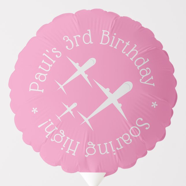 Personalized Airplanes Pink Blue Soaring High Kids Balloon (Front)