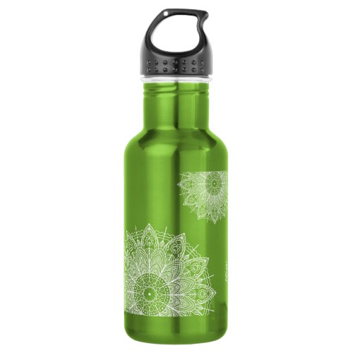 Personalized Airy White Mandalas Apple Green Stainless Steel Water Bottle