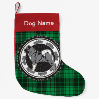 Personalized Akita Dog Breed Holiday Green Plaid Small Christmas Stocking