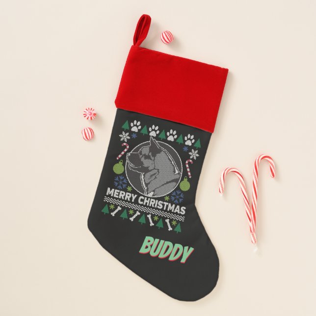 Personalized Akita Dog Ugly Christmas Sweater Christmas Stocking (Front)