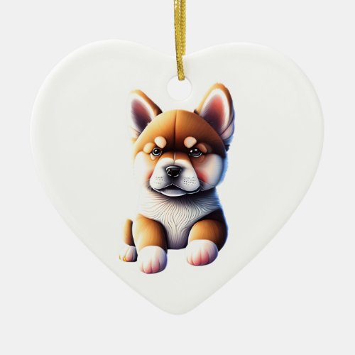 Personalized Akita Puppy Dog Heart Ceramic Ornament