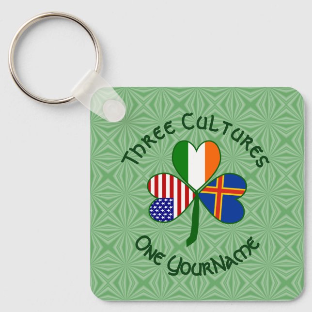 Personalized Åland Islands Shamrock Metal Keychain (Front)