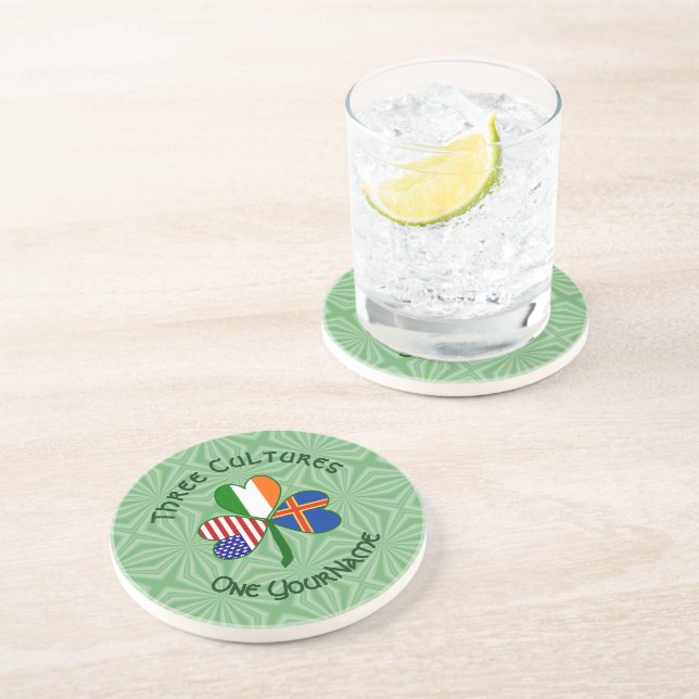 Personalized Åland Islands Shamrock Round  Coaster (Side)