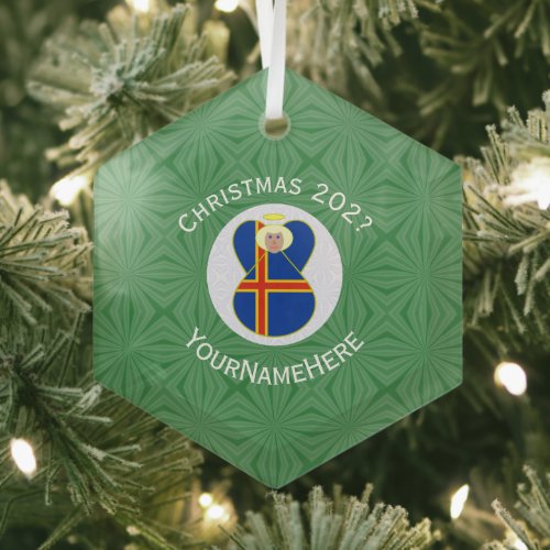 Personalized Ålander Angel Christmas Flag Glass Ornament