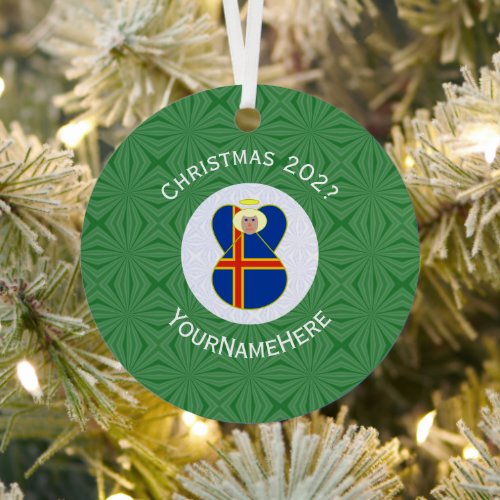 Personalized Ålander Angel Christmas Flag Metal Ornament