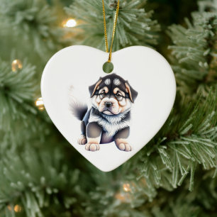 Personalized Alaskan Malamute Puppy Dog Heart Ceramic Ornament