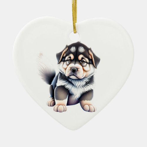 Personalized Alaskan Malamute Puppy Dog Heart Ceramic Ornament