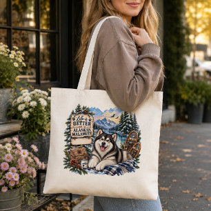 Personalized Alaskan Malamute Winter Adventure Dog Tote Bag