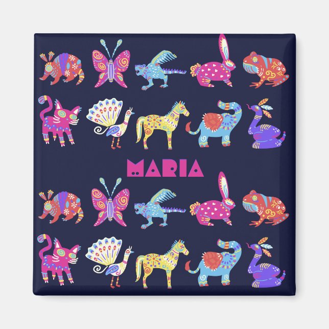Personalized Alebrije Mexican Animals Folk Art Magnet (Front)