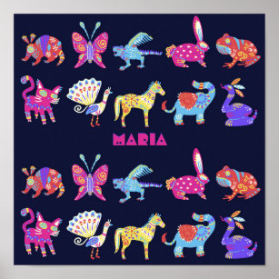 Personalized Alebrije Mexican Animals Folk Art Poster