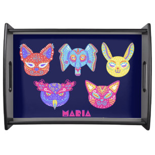 Personalized Alebrije Mexican Animals Folk Art Serving Tray