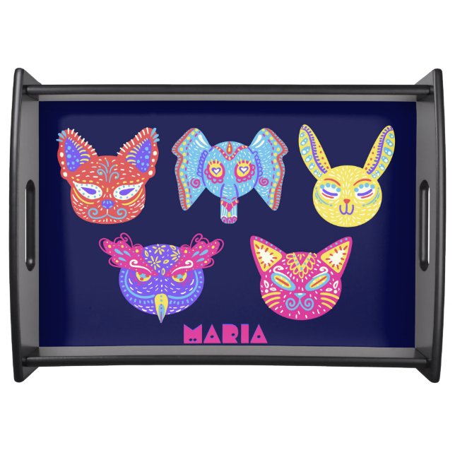 Personalized Alebrije Mexican Animals Folk Art Serving Tray (Front)