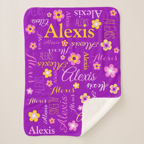 Personalized Alexis flowers and name text Sherpa Blanket