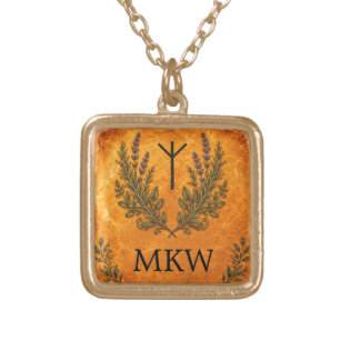 Personalized Algiz Protection Rune Ancient Symbol Gold Plated Necklace