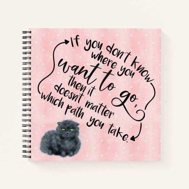 Personalized Alice Quote Grey Cheshire Cat Notebook (Front)