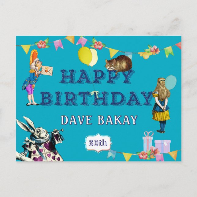 Personalized Alice Wonderland Happy Birthday Postcard (Front)