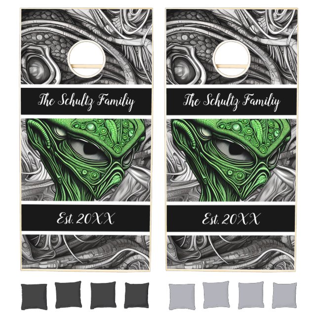 Personalized Alien Green, Black and White Cornhole Set (Set)