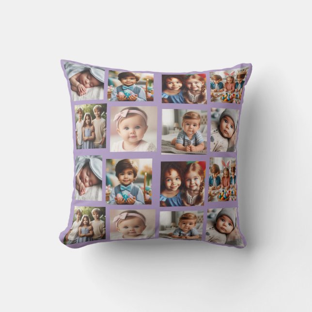 Personalized All Occasion 16 Photo Family Collage Throw Pillow (Front)