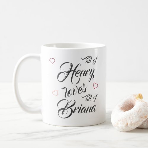Personalized All Of Me Loves All Of You Romantic Coffee Mug - "All of me loves all of you." Easily personalize this couples romantic mug with your own names. It makes a lovely present for your partner, girlfriend or wife on Valentine's day or an anniversary.
