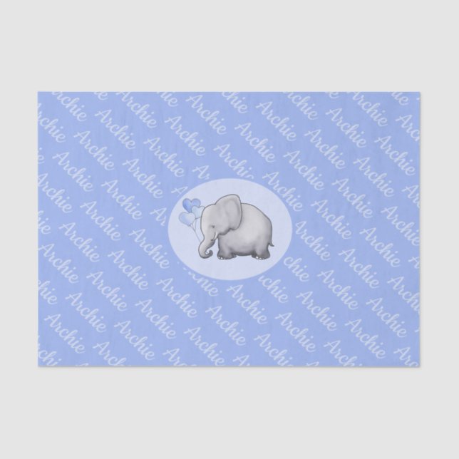 Personalized All-Over Name Cute Elephant Nursery Tissue Paper (Front)