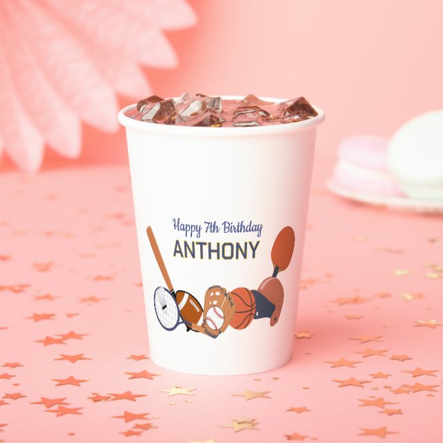 Personalized All-Star Sports Birthday Paper Cups (Insitu)