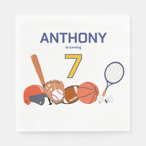 Personalized All-Star Sports Birthday Table Napkin