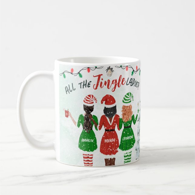 Personalized All the Jingle Ladies Bestie Holiday Coffee Mug (Left)
