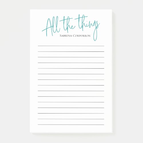 Personalized All the Things to do list Teal  Post_it Notes