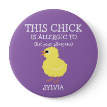 Personalized Allergy Alert Fluffy Yellow Chick Pinback Button