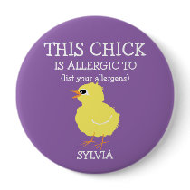 Personalized Allergy Alert Fluffy Yellow Chick Pinback Button