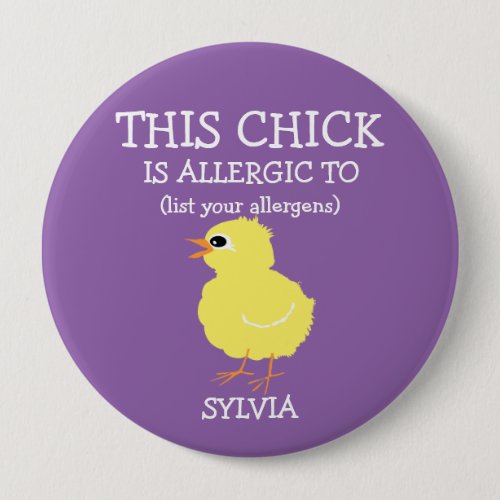 Personalized Allergy Alert Fluffy Yellow Chick Pinback Button