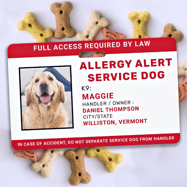 Personalized Allergy Alert Service Dog Photo ID Badge (Creator Uploaded)