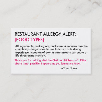 Personalized Allergy Restaurant & ICE Card