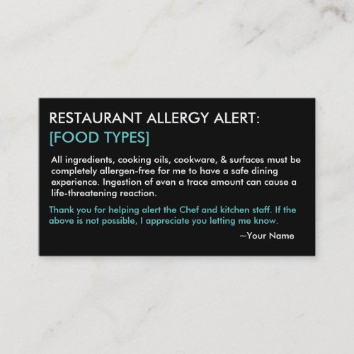 Personalized Allergy Restaurant  ICE Card _ HP