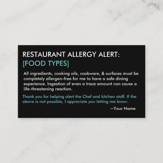 Personalized Allergy Restaurant & ICE Card - HP (Front)