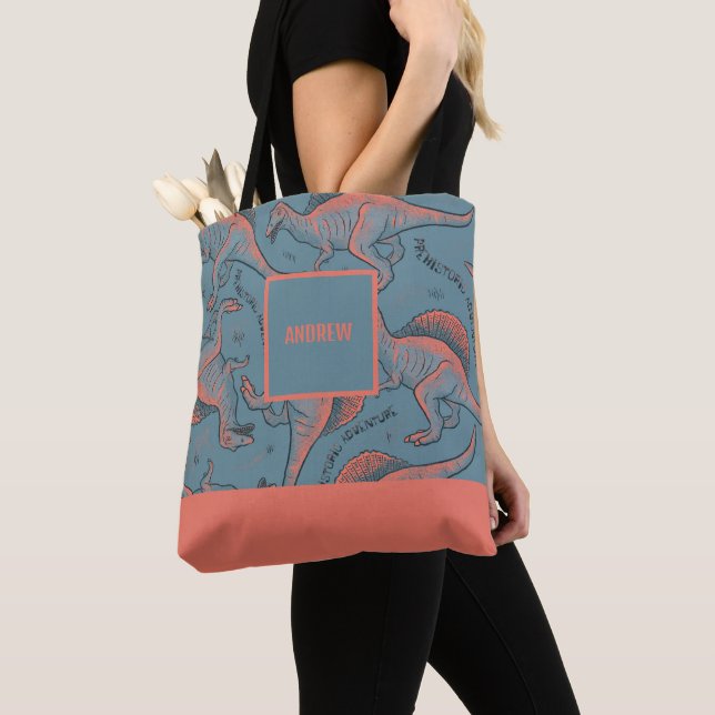 Personalized Allover printed Dinosaur Tote Bag (Close Up)