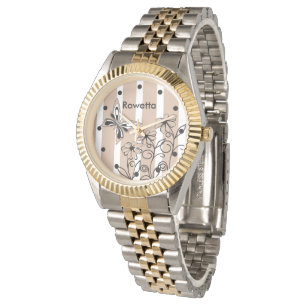 Personalized Almond Butterfly and Flowers Watch