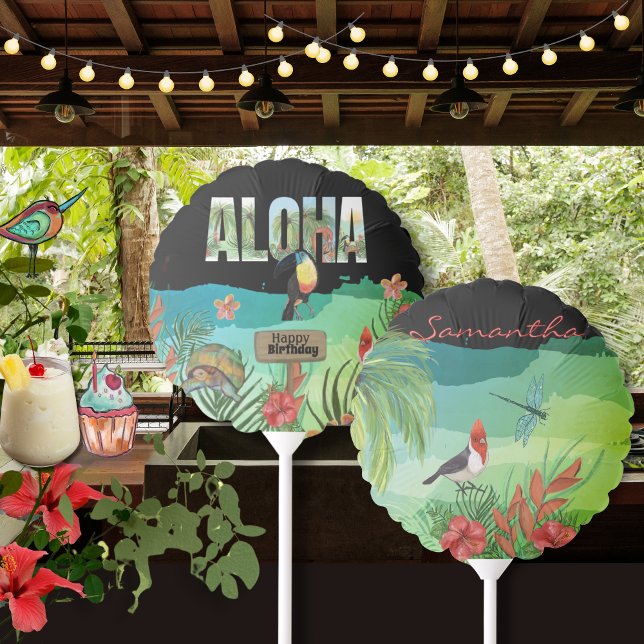 Personalized Aloha Tropical Happy Birthday Party  Balloon (Zazzle Personalized Aloha Tropical Happy Birthday Party Balloon - front and back)